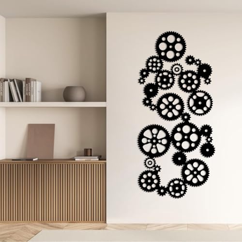 Metal Industrial Steampunk Style Gear Wheel Wall Decor, Gear Wheel Metal Wall Art, Industrial Style Wall Art, Geometric Gears Wall Decor, Living Room Wall Decoration (Black, 51"x24"/130x61cm)