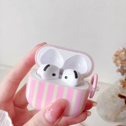 Image of MINSCOSE for AirPods 4 Case,Cute Striped Aesthetic Pattern Design with Trendy Keychain Ring,Soft TPU Protective Shockproof Cover with Cleaner Kit for Girls Women for Airpods 4-Yellow Pink