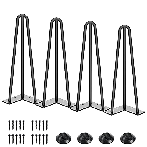 SMARTSTANDARD 14 Inch Hairpin Table Legs, 3 Steel Rods 1/2 Inch Pipe Diameter, 800lbs Load Capacity, Mid-Century Style for Coffee Table, Side Table, Night Stand (Black, 4PCS) 14 Inch Black