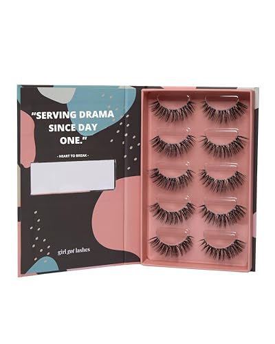 GirlGotLashes Große Boxen Heart to break Handgemachte Wimpernextensions Wimpernverlängerung für Zuhause 5 Wimpern-Paare Fake Lashes mit 5-7 Tagen Halt Vegan