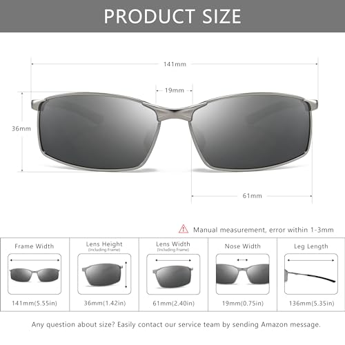Image of SUNGAIT Ultra-Lightweight Polarized Sunglasses Men for Driving Fishing Golf, Rectangular Metal Frame with Spring Hinge