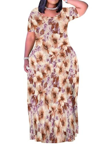 Image of PinkPatty Plus Size Dress for Women Casual Crew Neck Short Sleeve Maxi Dress Oversized Summer Beach Dresses with Pockets