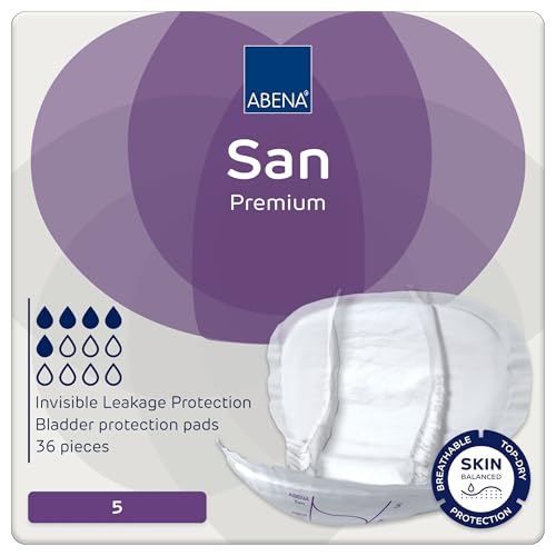 ABENA San Premium Mens & Womens Incontinence Pads, Breathable & Comfortable, Fast Absorption, Discreet & Effective Shaped Incontinence Pads for Men/Women - Premium 5, 1200ml Absorbency, 36PK