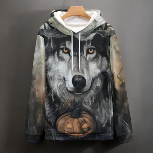 Pullover citrouille lune du loup imprimé graphique mystique manches longues S