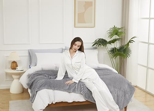 Image of KMUSET Fluffy Blanket Throw - Single-Layer Lightweight & Warm, All-Season Home Decor,Home Decor,Cozy Blankets and Throws,Light Grey, 60 inchx80 inch