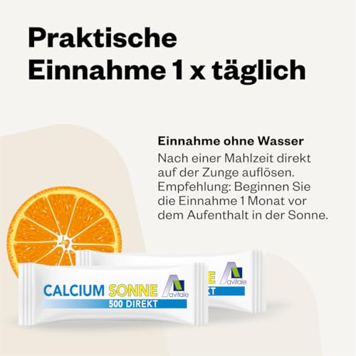 Avitale Calcium Sonne 500 Direkt - Zur Vorbereitung Ihrer Haut auf die Sonne mit 500 mg Calcium und 6 mg Beta-Carotin plus Vitamin C, D3 und E, 150 g
