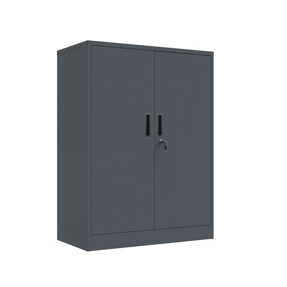 Metallschrank absperrbar mit 2 verstellbaren Regalen (90x80x40cm) - Stahlschrank für Büro, Garage & Haushalt | 50kg Tragkraft pro Regal (Dunkelgrau, 90x80x40cm)