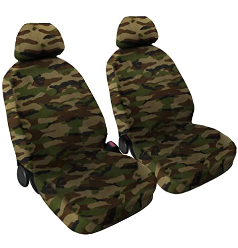 Auto Accessori Lupex   Juego de Fundas universales para Asientos de Coche, Color Camuflaje Verde, de algodón Liso o Acolchado, Made in Italy, Juego de Fundas para Asientos Delanteros y Furgonetas