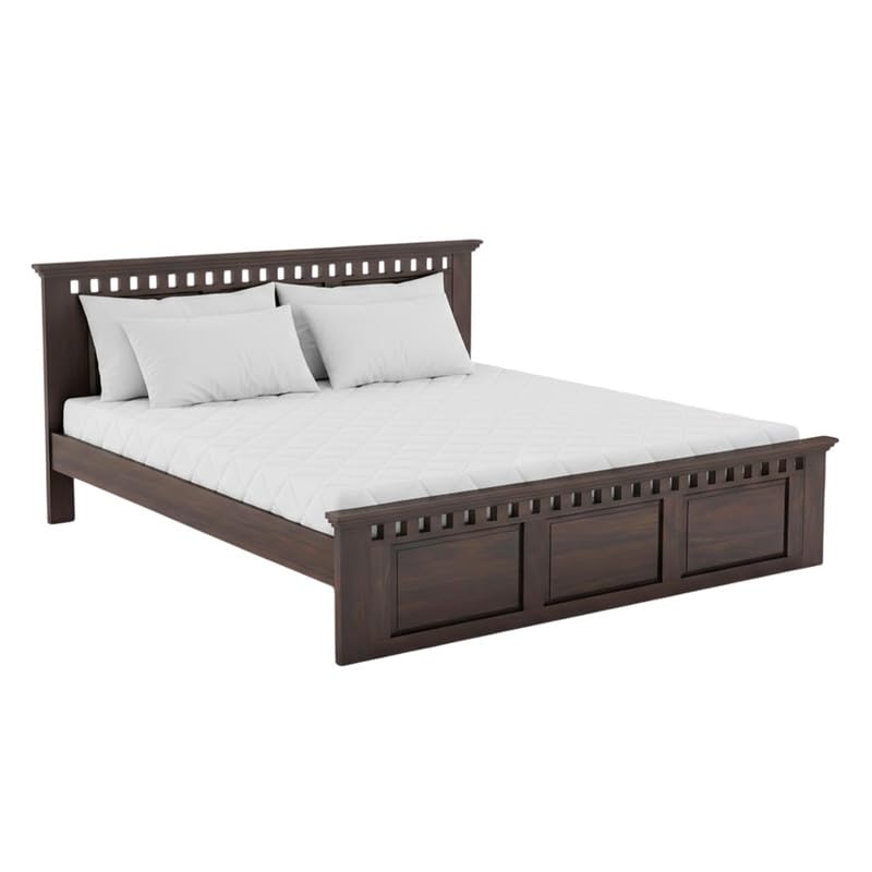 Image of Amazon Brand - Solimo Solid Sheesham Wood Kuber Queen Size Bed Without Storage + 2 Bedside | Wooden Queen Size Cot Bed | Double Bed with 2 Bedside Furniture for Bedroom (Walnut Finish)