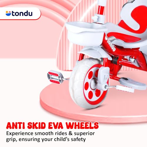Image of TONDU Kiddo Tricycle for Kids /Baby with Storage Basket | Seat Belt with Parental Control Baby Tricycle (Red)