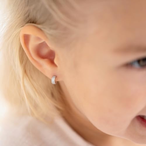 925 Sterling Silver Clear Cubic Zirconia Half Hoop Earrings With Safety Screw Back Closure For Toddlers and Little Girls - Extra Small Half Hoop Earrings for Children3