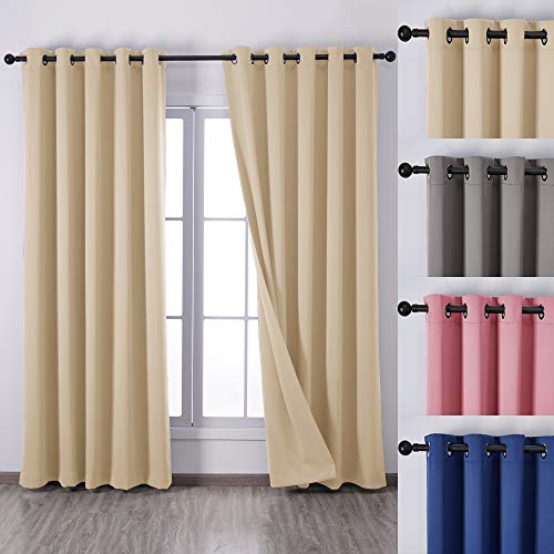 QINUO HOME 46 x 72 Blackout Curtains for Kids Room - Thermal Insulated Room Darkening Eyelets Curtains, Natural, Set of 2 Curtain Panels