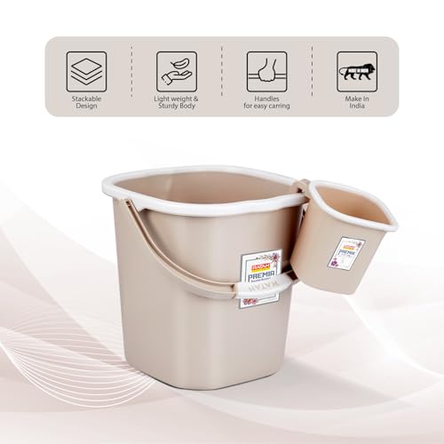 Image of RATAN PLASTICWARE Premia Bathroom Set (Bucket 18L X 1) + (Mug 1.5L X 1) + (Small Stool X 1) - Desert Rose|Light Weight and Easy to Carry|Perfect for Use in Bathrooms, Kitchen & Wet Utility Areas