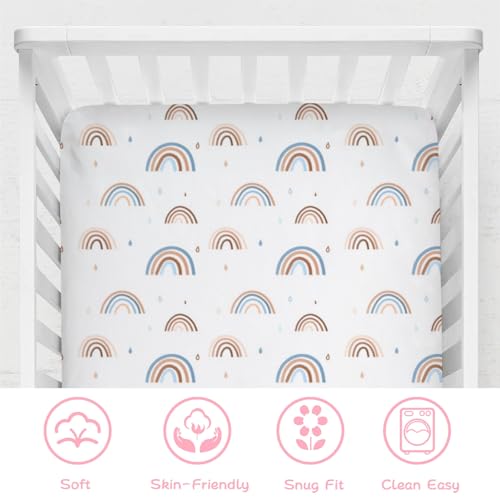 Image of Rainbow Baby Crib Sheet 52''x28'' Cute Rainbow Drops Colorful Stretchy Fitted Crib Mattress Sheet for Boy Girl Bed Sheet for Standard Crib Toddler Mattresses