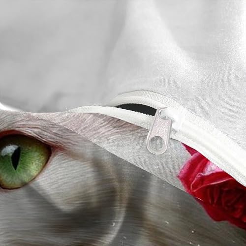 Housse de couette chat fleurs 200x200 literie enfants microfine lit 2 personnes