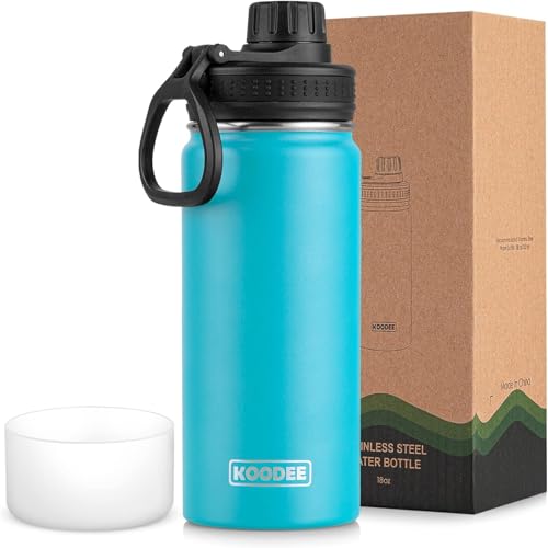Image of koodee Insulated Water Bottle -18 oz Stainless Steel Double Wall Vacuum Wide Mouth Sport Bottle with Leakproof Spout Lid (Sky Blue)