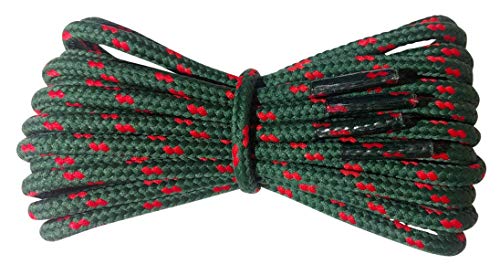 Fabmania Cordones para botas - redondos 4 mm - verde y rojo - Cordones resistentes para el trabajo y el ocio - Longitude 140 cm - Hecho en Inglaterra