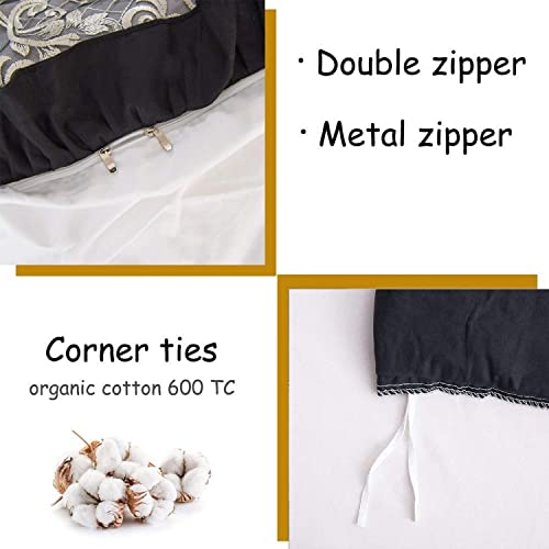 Fadfay Embroidered Duvet Cover Sets Shabby Chic Lace Bedding 100% Cotton Boho Bedding Sets Elegant Comforter Cover Set Designer Bedding (3Pcs, Black, Twin) #TOP4