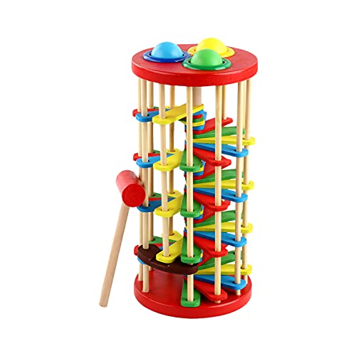 qOXOp Wooden Ball Drop Toy, Pound and Roll Wooden Toy Kids Pounding Bench Hammer Pound Roll Ramp Toys Children Puzzle Game for 3 4 5 Years Old Babies and Toddlers