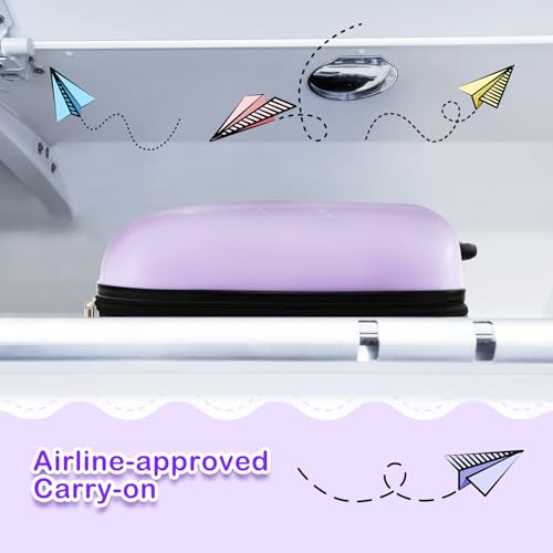 HONEY JOY Kids Luggage, 16” Children Rolling Suitcase w/Wheels & Telescopic Handle, Hard Shell Lightweight Travel Luggage for Toddlers, Carry On Luggage with Wheels for Boys Girls(Purple Unicorn)2