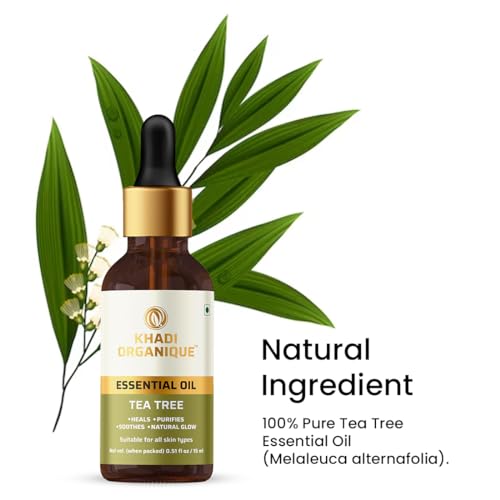 Image of Khadi Organique Tea Tree Essential Oil for Hair & Skin | Pure & Undiluted, Therapeutic Grade | Helps to Fight Acne & Scars, Controls Sebum, Stimulates Hair Growth | For Men & Women - 15 ml
