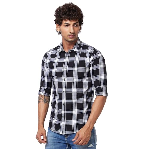 Image of Spykar Men's Regular Fit N /A Full Sleeve Checked Casual Shirts