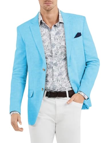 Aqua Blue Linen Blazer for Men Slim Fit Suit Linen Jacket for Men