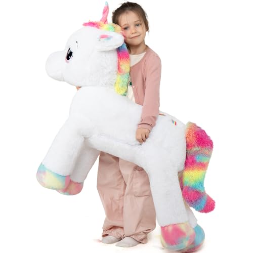 MorisMos Riesen Einhorn Kuscheltier XXL 110cm Weiß groß Einhorn Plüschtier Stofftier Spielzeug Geburtstag Weihnachten Geschenk für Babys Kinder