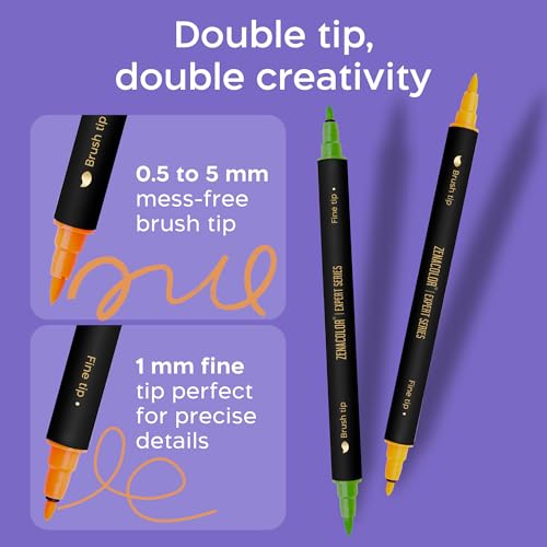 Image of Zenacolor 26 Dual Tip Fabric Paint Marker - Non Toxic Fabric Markers Permanent For Clothes with Fine & Brush Tips - Shoe Paint, Canvas, Totes Bags