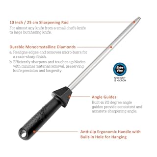 SHARPAL 119H Diamond Solid Sharpening Steel Knife Blade Sharpener Honing Rod Professional Kitchen Chef Stick