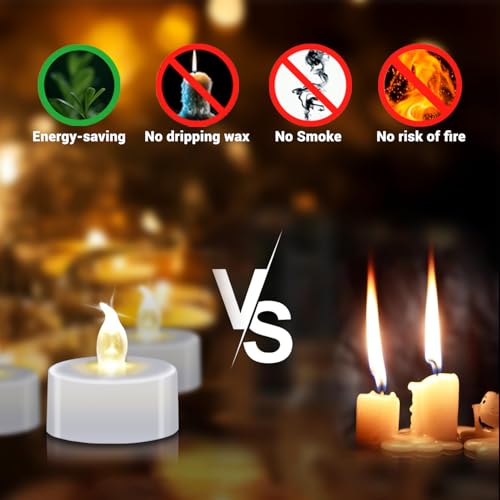 Image of LED Tea Lights - 36 Pack Flameless Battery Operated Candles, 200+ Hours Flickering Warm White, Realistic Fake Tealights for Weddings, Home Decor, Parties, and Sweetest Day