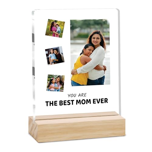 Image of Giftplease Customized Photo Frame With Wooden Stand | Personalised Printed Photo & Text Frame | Gift For Mom | Birthday | Mother's Day | (Transparent, 6x8 Inches, Tabletop) m 05