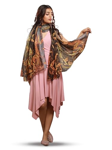 Image of Scarf Stole for Women - 185 x 135 cm Chiffon Scarf with Floral Print | Lightweight Scarf, Soft Stole for Women | Satin Feel Neck Scarf | Women Accessory