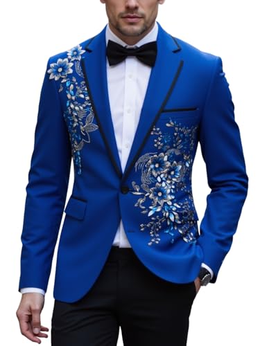 Mens Suit 2 Piece Slim Fit Tuxedo Suits for Men One Button Blazer Pant with Black Bow Tie Suit for Wedding Prom Party