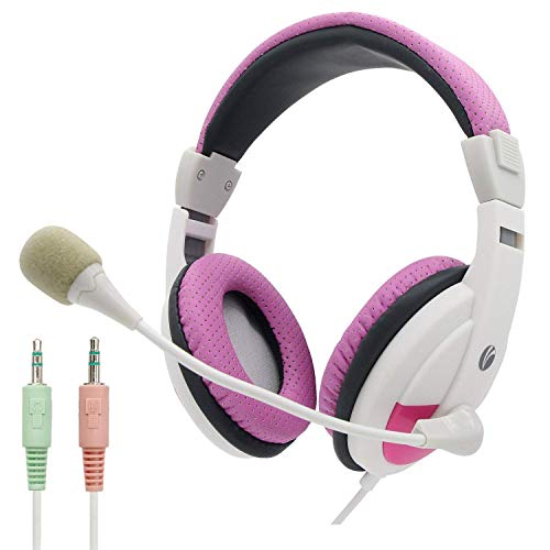 Preisvergleich Produktbild Computer Headset, VCOM Computer Musik Headsets mit einstellbarem Mikrofon und Lautstärkeregler Rauschen Isolating Over Ear Gaming Business Office Skype Kopfhörer für Desktop Computer PC Laptop-Rosa
