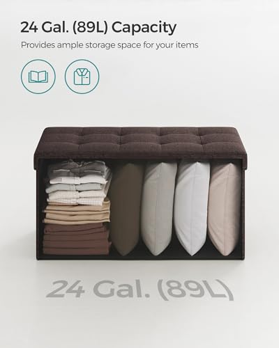 Image of SONGMICS Mazie Collection - 30 Inches Folding Storage Ottoman Bench, Ottoman Foot Rest, End of Bed Bench, Storage Chest, Load 660 lb, for Living Room, Bedroom, Entryway, Brown ULSF047K02
