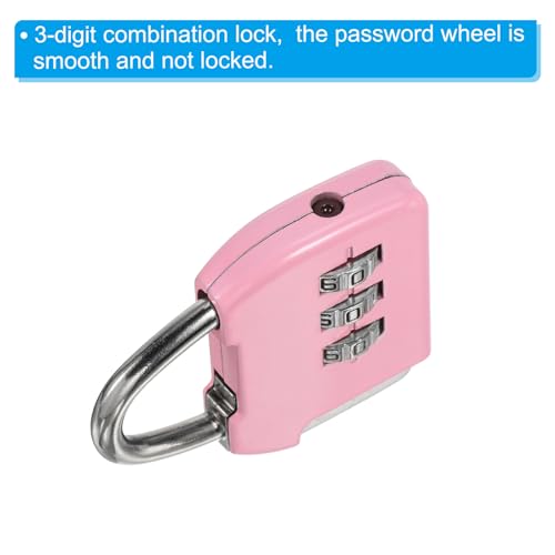 Image of PATIKIL Security Steel Cable with 3 Digit Combination Lock, 2 Set Travel Padlock 6.6Ft Coated Safety Wire Rope Double Loop for Luggage Suitcase, Pink