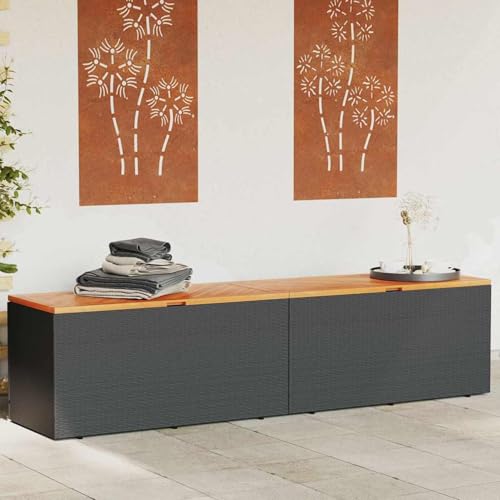 Tidyard Arcón Exterior,Baúl almacenaje,Banco para Exterior,Arcón Jardin Exterior Impermeable,Arcón Almacenaje Exterior,Caja de almacenaje jardín Madera Acacia ratán Negro 220x50x54cm