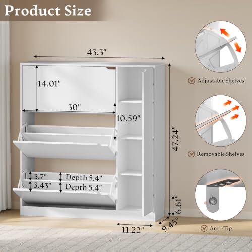Image of BORNOON Shoe Cabinet with Side Storage, Shoe Organizer with 3 Flip Drawers
