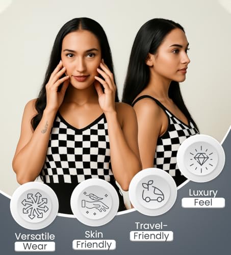 Womens Sleeveless Tank Top in Black/White Combo Large Size | Spring Tops for Women in Checkerboard Pattern | Double Front & Back V-Neck Tank Tops for Casual wear & More3