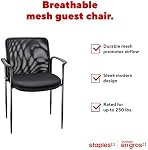 Staples Roaken Mesh Guest Chair with Arms and Padded Seat Cushion, Black