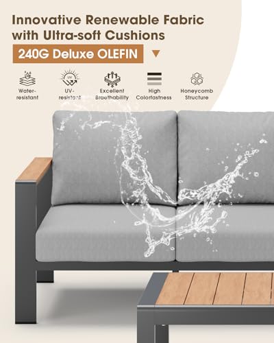 Image of Aluminum Outdoor Patio Furniture Set 8 Seats, Outdoor Sectional Corner Sofa, Patio Conversation Sets with Coffee Table & Washable Thick Cushions, Outdoor Furniture for Backyard, Porch, Gray