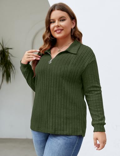 Tanst Sky Womens Plus Size Knit Sweater Long Sleeve Lapel Zip V Neck Tops Lightweight Solid Color Blouses XL-5XL3