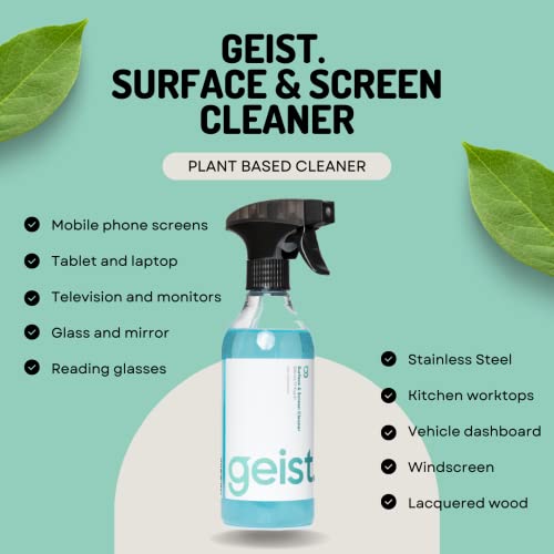 Geist. Surface & Screen Cleaner | To Clean Glass, Metal, Leather, Vinyl & Plastic | Cockpit, Dashboard, Infotainment System, Phone, Laptop & Tablet Screen, Kitchen Stone Worktop | 500 Ml / 16.75 Fl.oz #TOP2