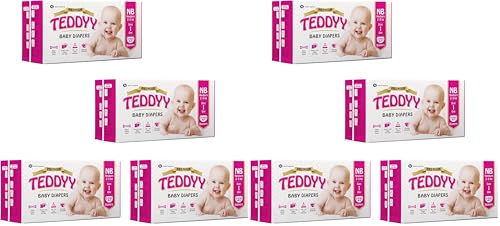 Image of TEDDYY Premium Baby NB Size Diaper Tape Style | 84 Count (New Born) | 2-5 kgs (Pack of 8) | Quick Absorbency | Extra Super Soft | Anti - Bacterial |Colour Changing Wetness Indicator with Adjustable Grip Tapes