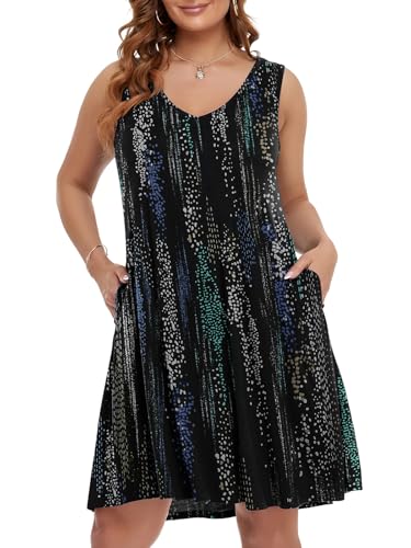 Image of BELAROI Women Casual Summer Beach Dresses Plus Size Sundress V Neck Pockets Swing Tank Dress Cover Ups