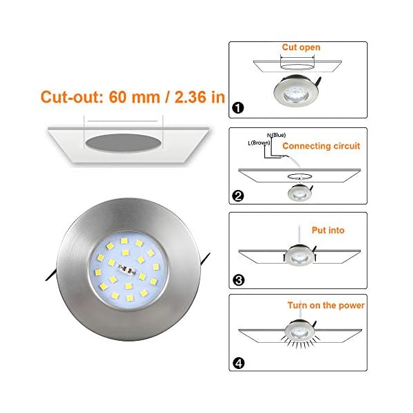 Kimjo LED Einbaustrahler Ultra Flach 5W Kaltweiß 6000K, Badeinbaustrahler IP44 500lm Bad Deckenspot Einbauspot Rund Matt… – Bild 5