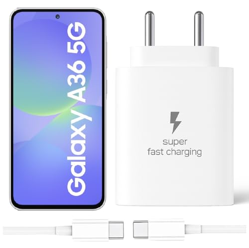 Image of 25W Type-C Charger with Cable Compatible with Samsung-Galaxy A36 5g | Super Fast Charger Adapter for S23 /S24 /S25 /S21Fe /A14 /M17 /M06 /M07 /M05 /F05 /F15 /F06 /M36 /A55 / F17 /A16 /M16 /A56 /A36 /A35 /A34 /A26, White