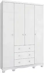 Guarda Roupa de Bebê 4 Portas 3 Gavetas Junior Móveis Peroba Branco Brilho