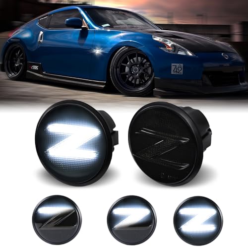 DERMOKA LED Sequential White Side Marker Lights for Nissan 370z Z34 2009-2020, 350z Z33 2003-2009 Turn Signal Lamps 26160-1EK0A 26165-1EK0A, Smoked Len 2pcs